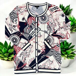 Talbots Sweater Womens XS Nautical Charming Maps Novelty Cardigan Long Sleeve